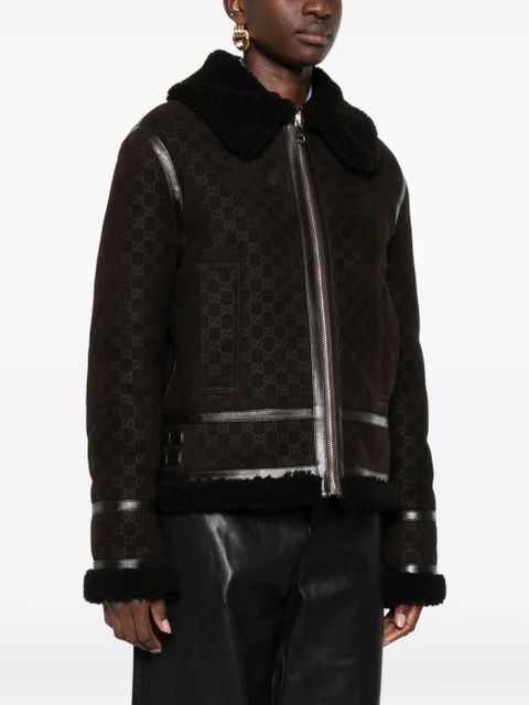 Gucci shearling-collar leather jacket - Brown