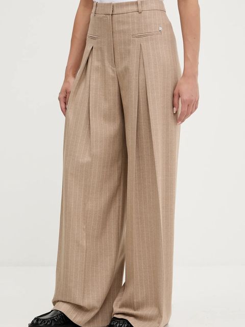 HUGO spodnie damskie kolor brązowy szerokie high waist 50542691 - zdjęcie produktu nr 1