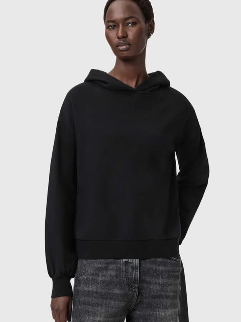 AllSaints bluza bawełniana damska kolor czarny z kapturem z aplikacją W090JD - zdjęcie produktu nr 2