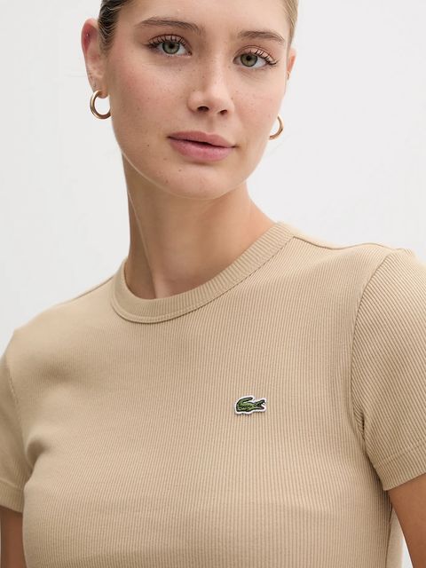 Lacoste t-shirt bawełniany damski kolor beżowy TF5538