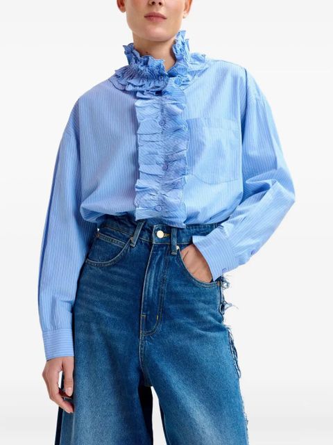 Essentiel Antwerp stripe-pattern ruffle-detail shirt - Blue
