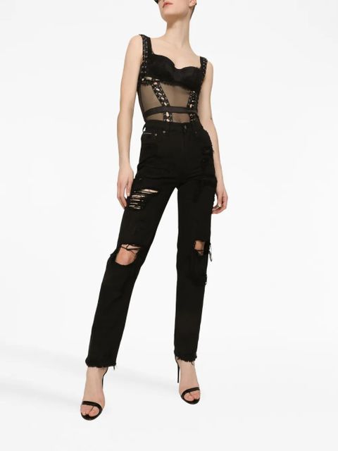 Dolce & Gabbana floral-lace V-neck bodysuit - Black