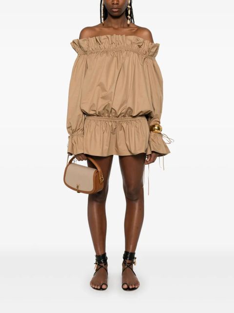 Saint Laurent off-shoulder mini dress - Brown