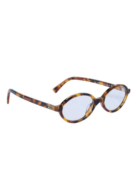 Miu Miu logo-plaque oval-frame sunglasses - Brown - zdjęcie produktu nr 2