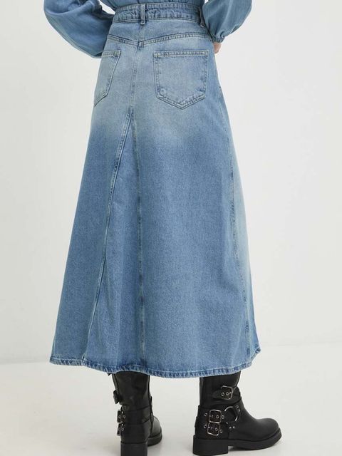 Answear.LAB spódnica jeansowa kolor niebieski maxi rozkloszowana