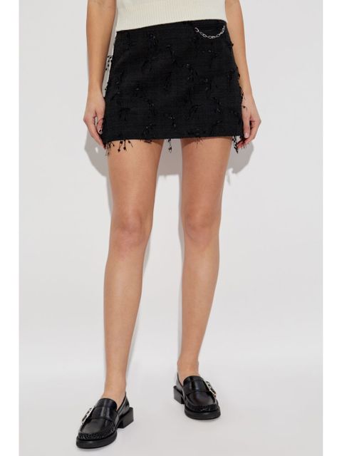 GANNI fringed tweed mini skirt - Black