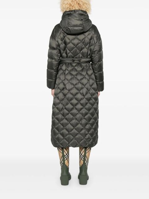 Max Mara hooded quilted belted jacket - Green