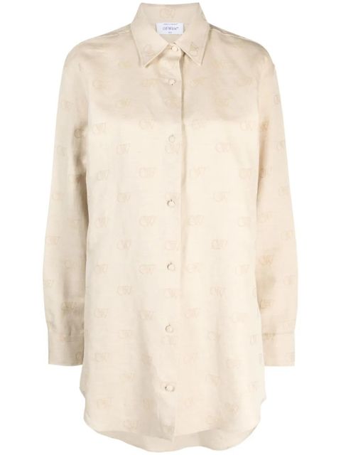 Off-White logo-jacquard cotton blend overshirt - Neutrals - zdjęcie produktu nr 1