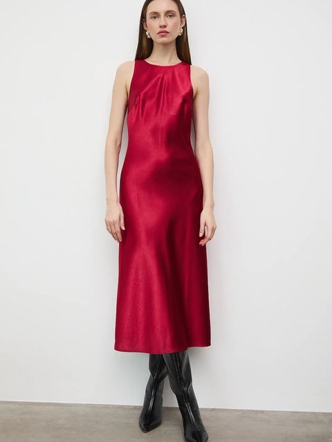 Medicine sukienka damska kolor czerwony midi rozkloszowana - zdjęcie produktu nr 1