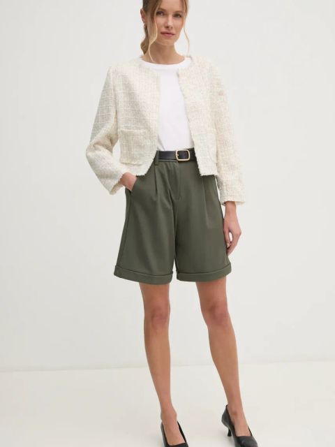 United Colors of Benetton szorty damskie kolor zielony gładkie high waist 4T9AD901R