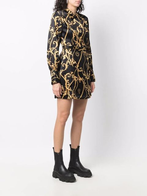 GANNI organic-silk printed wrap dress - Black