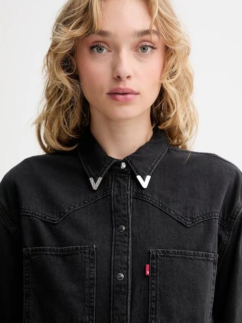 Levi's koszula jeansowa damska kolor czarny relaxed z kołnierzykiem klasycznym A7244