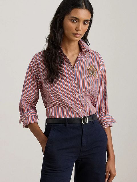 Lauren Ralph Lauren koszula bawełniana damska kolor pomarańczowy regular z kołnierzykiem klasycznym 200P03512 - zdjęcie produktu nr 1