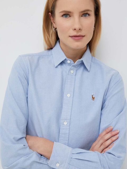 Polo Ralph Lauren koszula bawełniana damska kolor niebieski regular z kołnierzykiem klasycznym - zdjęcie produktu nr 1