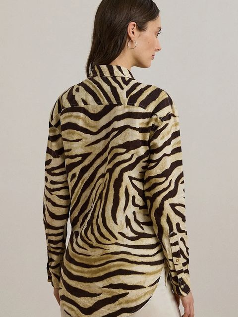 Lauren Ralph Lauren koszula lniana damska kolor beżowy regular z kołnierzykiem klasycznym 200970776 - zdjęcie produktu nr 2