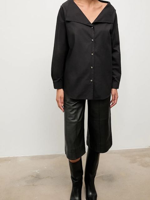 Answear.LAB koszula bawełniana damska kolor czarny regular z kołnierzykiem klasycznym