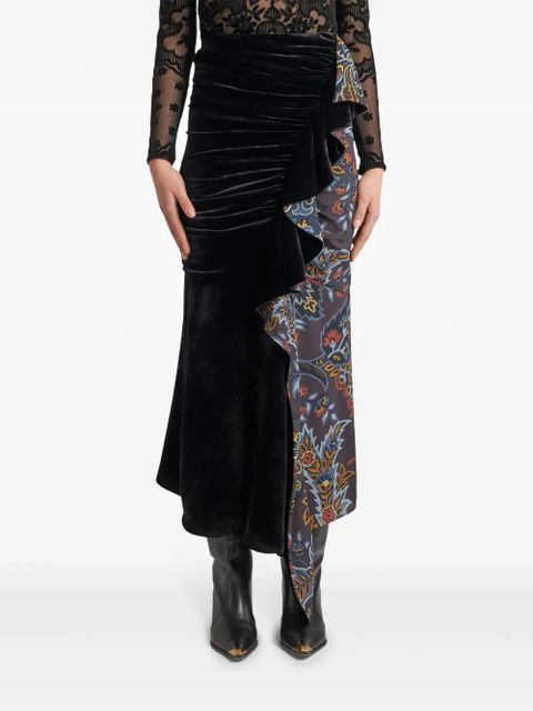 ETRO asymmetric paisley-print midi skirt - Black