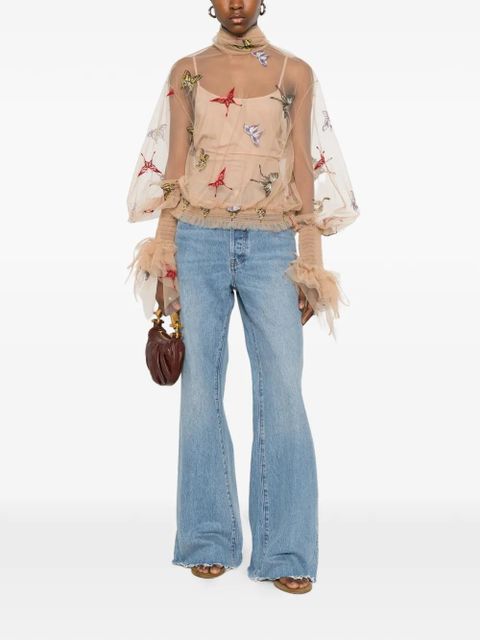 Blumarine butterfly-embroidered mesh blouse - Neutrals - zdjęcie produktu nr 2