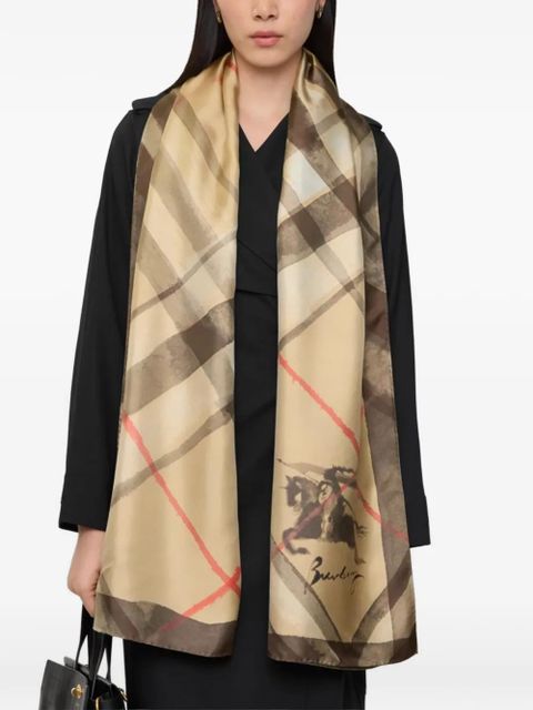 Burberry wide watercolor check silk scarf - Neutrals - zdjęcie produktu nr 2