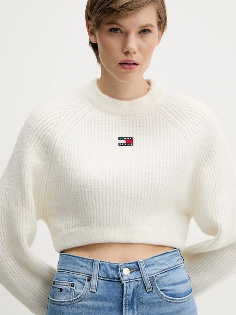 Tommy Jeans sweter z domieszką wełny damski kolor biały DW0DW21677