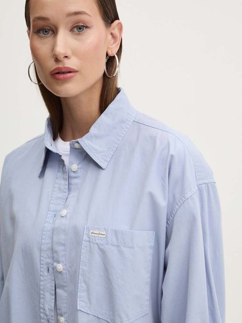 Guess Jeans koszula bawełniana damska kolor niebieski relaxed z kołnierzykiem klasycznym W4YH22 WGCF1