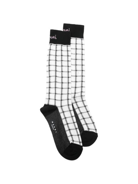 Marni plaid logo socks - White - zdjęcie produktu nr 1