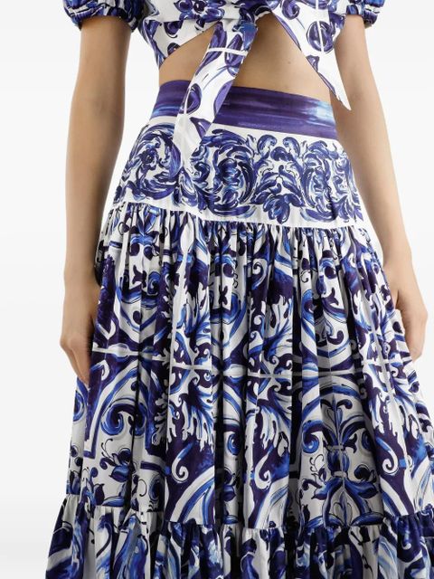 Dolce & Gabbana Majolica-print tiered skirt - Blue