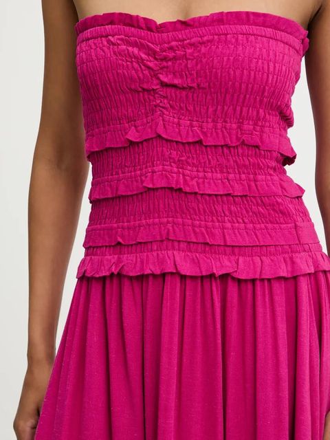 Answear.LAB sukienka z lnem kolor różowy maxi rozkloszowana - zdjęcie produktu nr 2