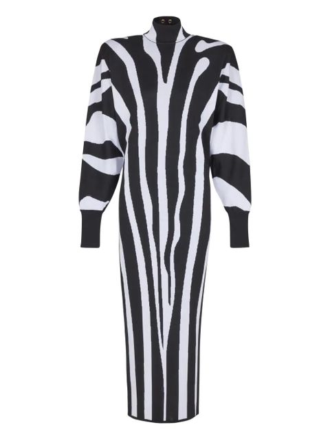 Balmain zebra-intarsia high-neck midi dress - Black - zdjęcie produktu nr 1