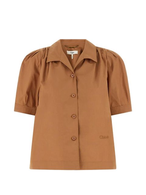 Chloé logo-embroidered gathered shirt - Brown - zdjęcie produktu nr 1
