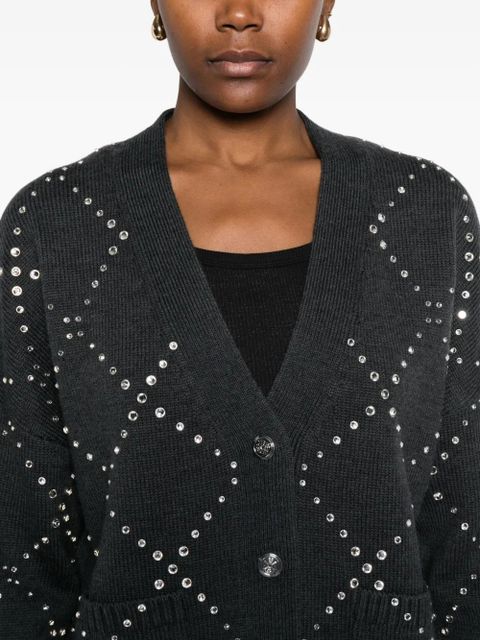 Maje diamond-pattern studded cardigan - Grey