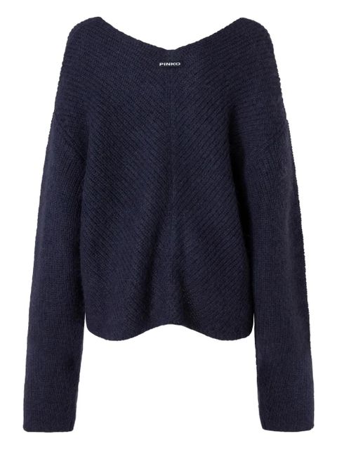 PINKO herringbone-pattern V-neck jumper - Blue - zdjęcie produktu nr 1