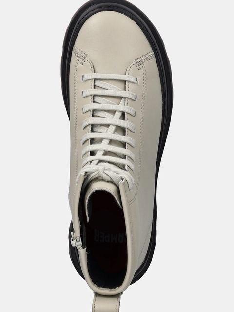 Camper botki skórzane Brutus+ damskie kolor beżowy na płaskim obcasie K400816-004