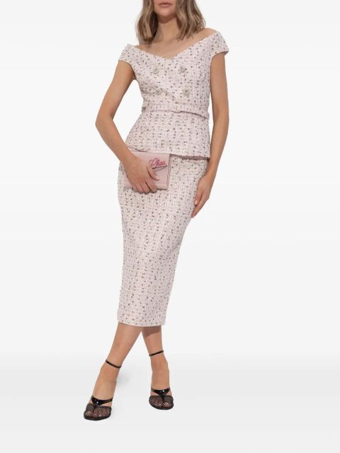 Self-Portrait bouclé midi dress - Pink