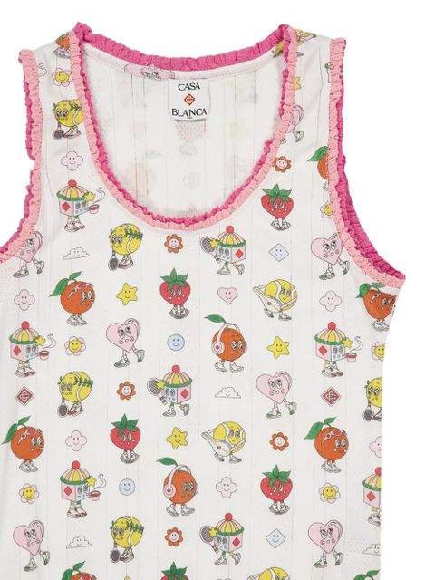 Casablanca frill-trim printed tank top - White - zdjęcie produktu nr 2