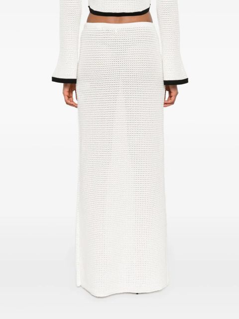 Self-Portrait sequinned pointelle-knit maxi skirt - White