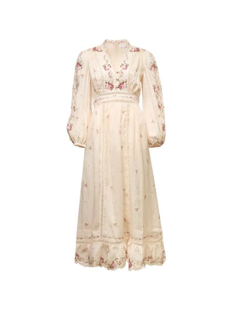 ZIMMERMANN Patience Plunge floral midi dress - Neutrals - zdjęcie produktu nr 1