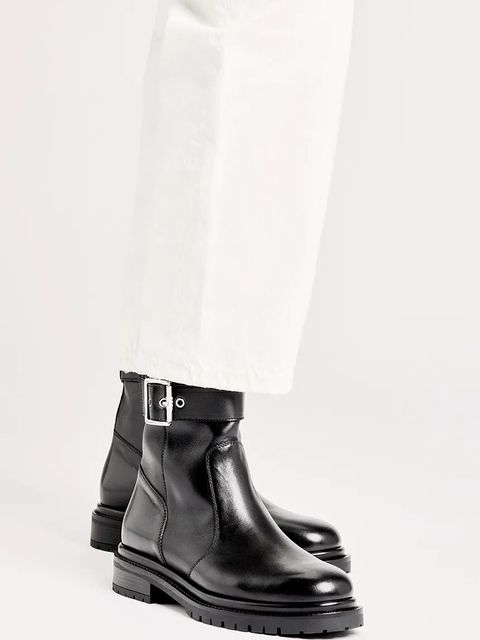 Karl Lagerfeld botki skórzane BINKY damskie kolor czarny na płaskim obcasie KL47575