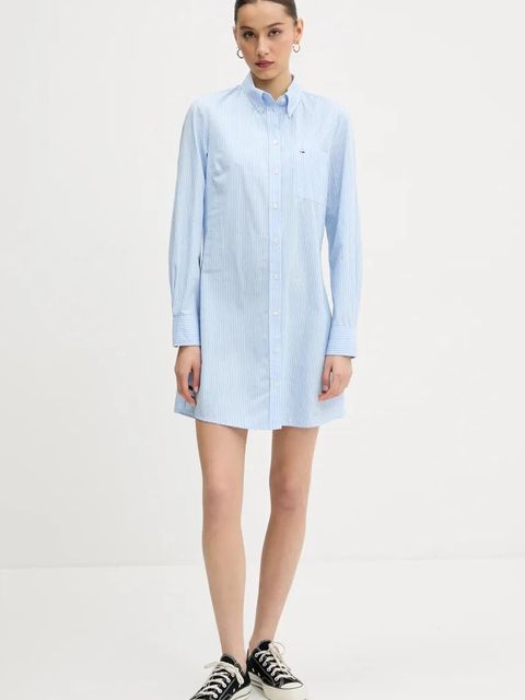 Tommy Jeans sukienka bawełniana kolor niebieski mini prosta DW0DW20334