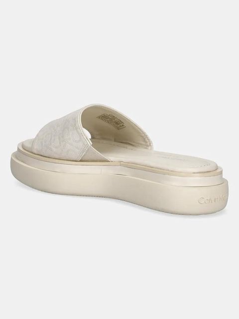 Calvin Klein klapki FLATFORM SLIDE - JACQ damskie kolor beżowy na platformie HW0HW02461