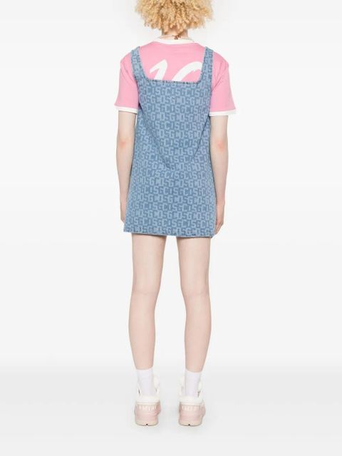 GCDS monogram-print denim mini dress - Blue