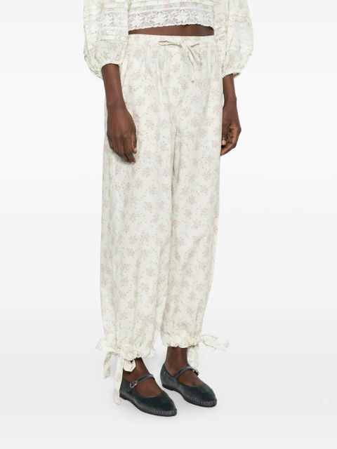 SANDRO Davi floral-print tie-detail trousers - Green