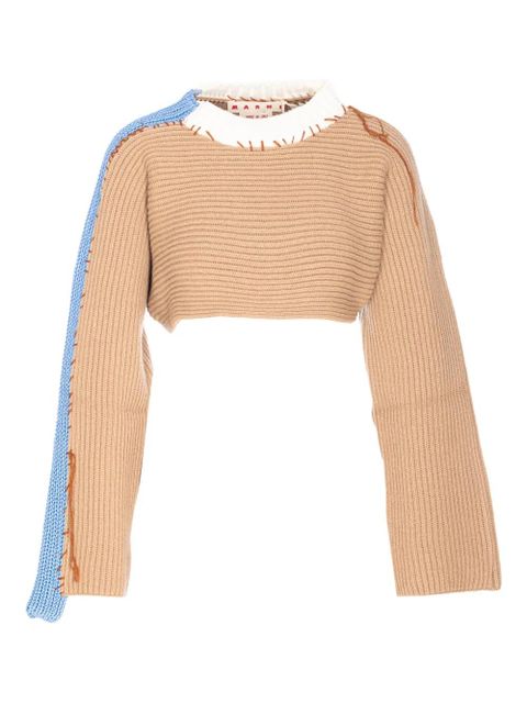 Marni asymmetrical knitted crop sweater - Neutrals - zdjęcie produktu nr 1