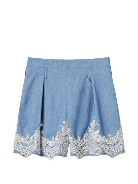 TWINSET lace-detail belted short - Blue - zdjęcie produktu nr 1
