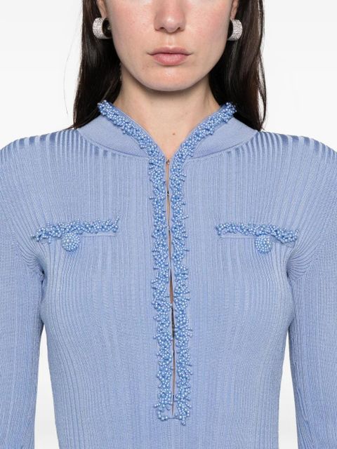 Self-Portrait pearl trim knit mini dress - Blue