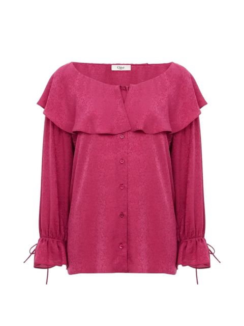 Chloé round-nek ruffled silk blouse - Pink - zdjęcie produktu nr 1