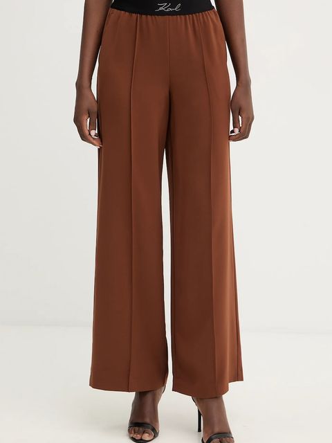 Karl Lagerfeld spodnie damskie kolor brązowy proste high waist B1W10014 - zdjęcie produktu nr 1