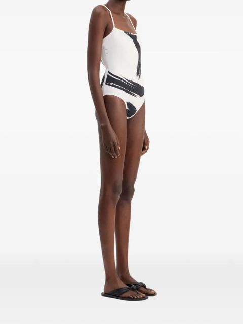 LouLou de Saison criss-crossing straps printed swimsuit - White