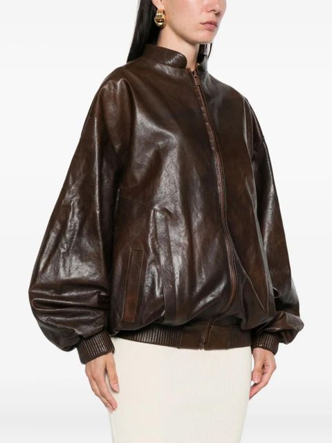 Magda Butrym zip-front leather bomber jacket - Brown - zdjęcie produktu nr 2