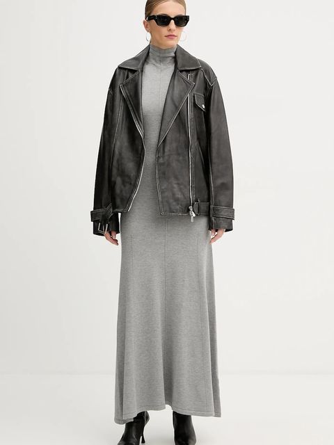 Pinko ramoneska skórzana kolor czarny przejściowa oversize 105369 A23U